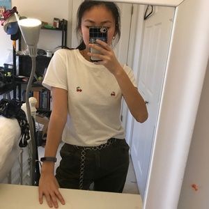 brandy melville white double cherry tee